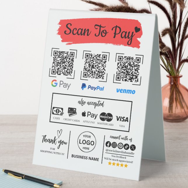 QR Code Scan zu bezahlen Venmo Paypal Google Pay Tischaufsteller (In Situ (Tisch))