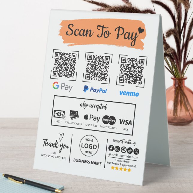 QR Code Scan zu bezahlen Venmo Paypal Google Pay Tischaufsteller (In Situ (Tisch))