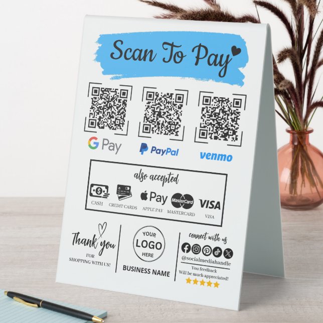 QR Code Scan zu bezahlen Venmo Paypal Google Pay Tischaufsteller (In Situ (Tisch))