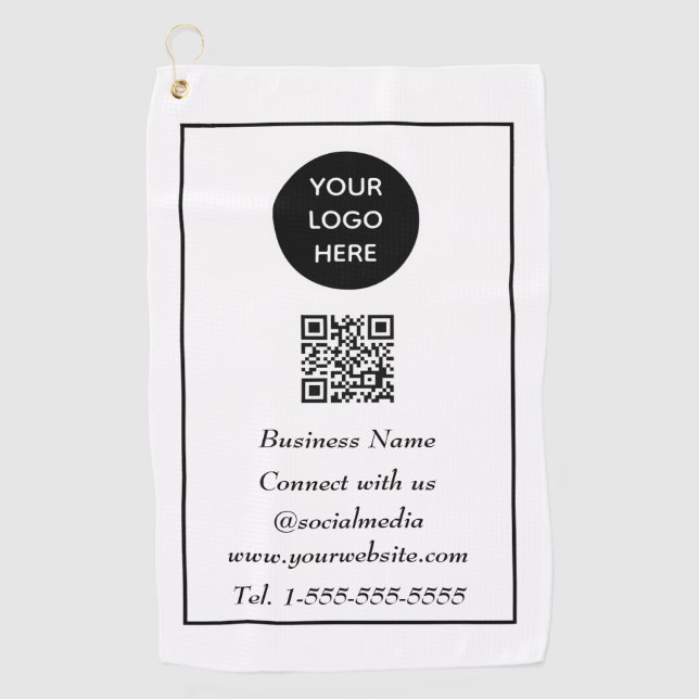 QR Code Scannable Black Beruflich Golfhandtuch (Vorderseite)