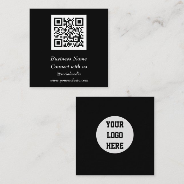 QR Code Scannable Black Beruflich Quadratische Visitenkarte (Vorne/Hinten)