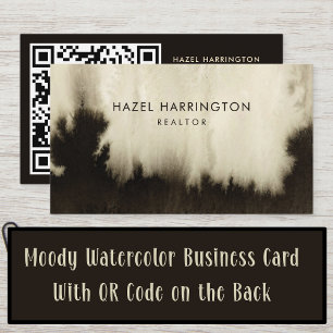QR Code Scannable Dark Moody Abstrakt Watercolor Visitenkarte