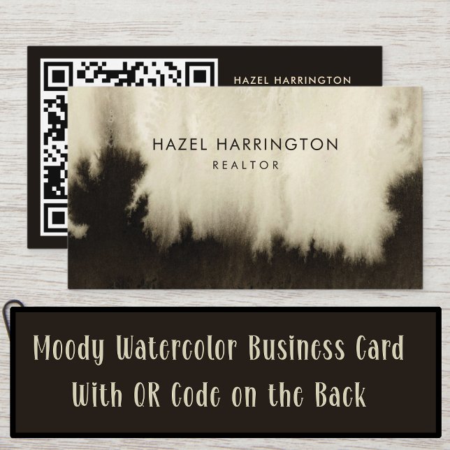 QR Code Scannable Dark Moody Abstrakt Watercolor Visitenkarte (Von Creator hochgeladen)