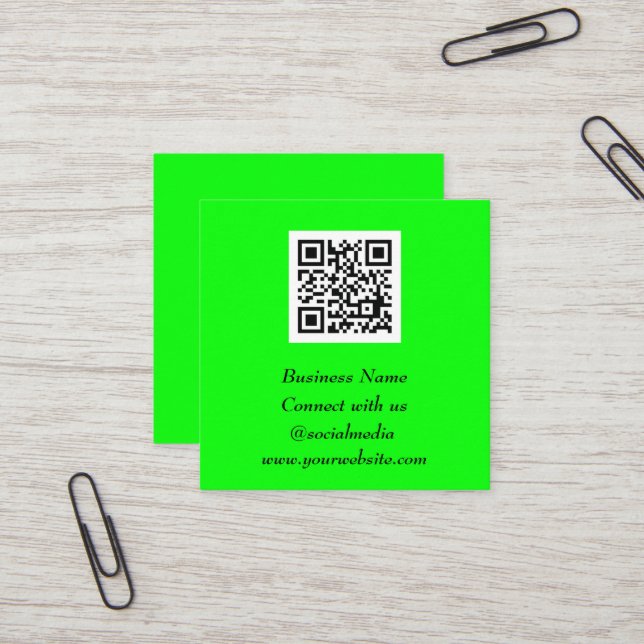 QR Code Scannable Fluoreszenzgrün Quadratische Visitenkarte (Vorderseite/Rückseite Beispiel)