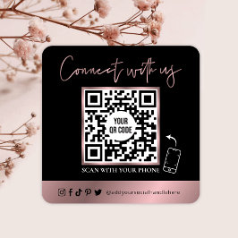 QR Code Scannable Glam Black & Rose Gold Logo Quadratische Visitenkarte