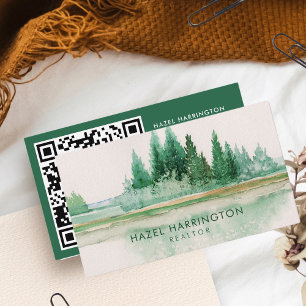 QR Code Scannable Lake Watercolor Außenbereich Visitenkarte