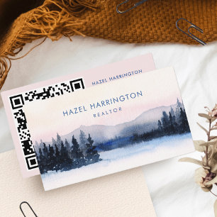 QR Code Scannable Mountains Wasserfarbe Außenberei Visitenkarte