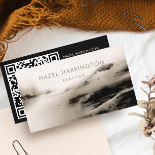 QR Code Scannable Watercolor Neutral Business Card Visitenkarte
