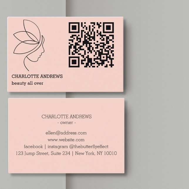 QR-Code, Schönheit, Logo, Linie Art Blush Visitenkarte (QR code, beauty, logo, line Art Blush Business Card)