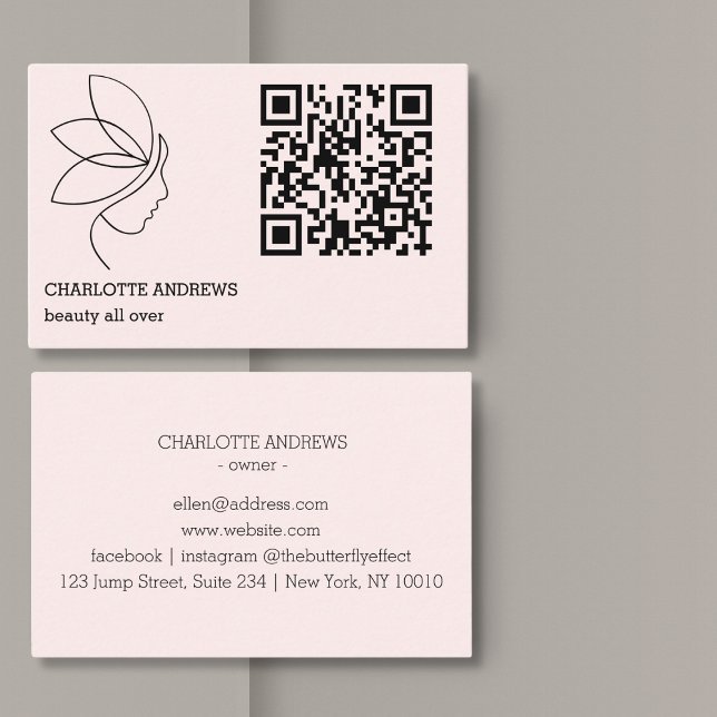 QR-Code, Schönheit, Logo, Linie Art Pink Visitenkarte (QR code, beauty, logo, line Art Pink Business Card)