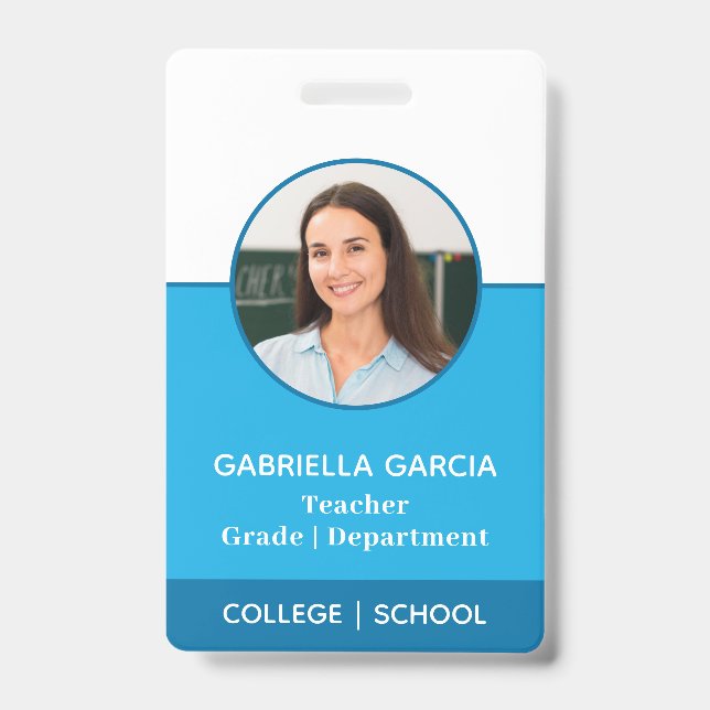 QR Code School Lehrer Foto Blue ID Abzeichen Ausweis (Vorderseite)