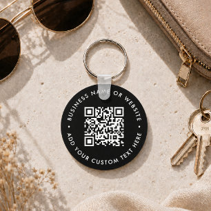 QR-Code   Schwarz Business Modern Budget Rund Schlüsselanhänger