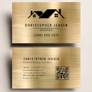 QR-Code Schwarz Gold Metallisches Dachdecker-Gesch Visitenkarte