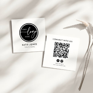 QR-Code Schwarz Weiß Benutzerdefiniertes Logo Mit  Quadratische Visitenkarte