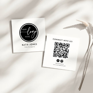 QR-Code Schwarz Weiß Benutzerdefiniertes Logo Mit Quadratische Visitenkarte