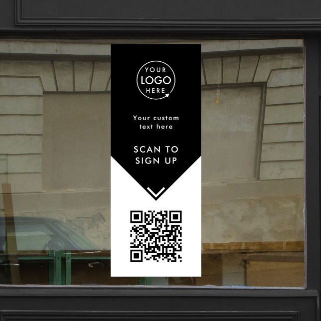 QR-Code | Schwarz-Weiß-Firmenlogo Fensteraufkleber (Professional editable sign template with interactive QR code for events & small business promotion.)