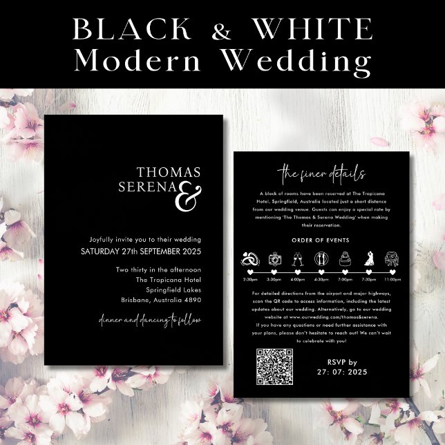 QR-Code Schwarz-Weiß-Hochzeitstag Einladung (Von Creator hochgeladen)