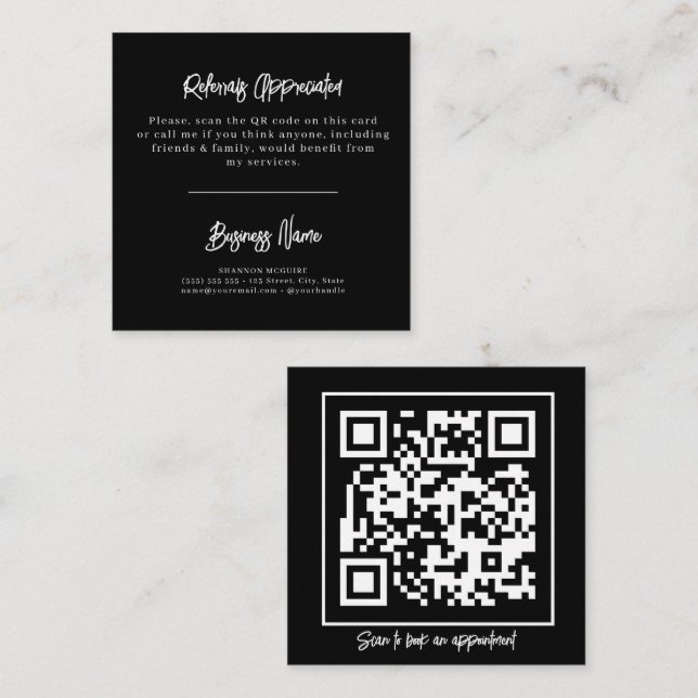 QR-Code Schwarz-Weiß-moderne Referenzkarte Empfehlungskarte (Vorne/Hinten)