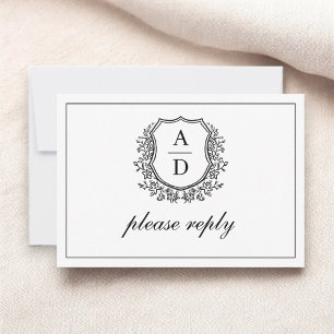 QR Code Schwarz-weißes Wappen Monogramm Hochzeit RSVP Karte