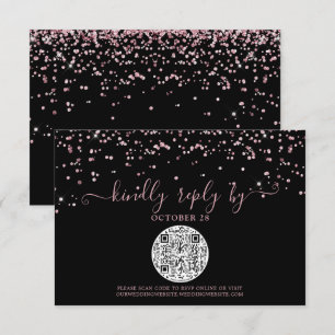 QR Code Schwarze Rose Gold Pink Glitzer Hochzeit R RSVP Karte