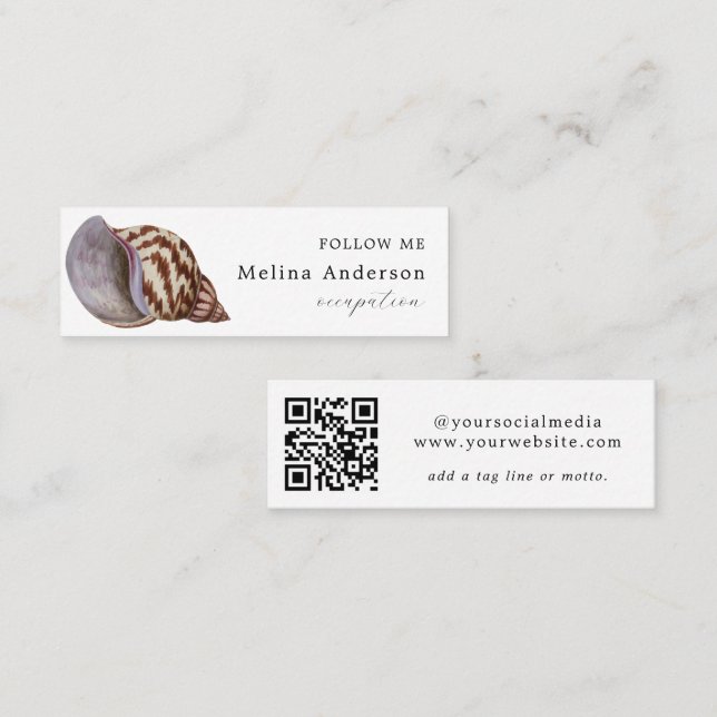 QR Code Seashell Social Media Mini Business Card Visitenkarte (Vorne/Hinten)