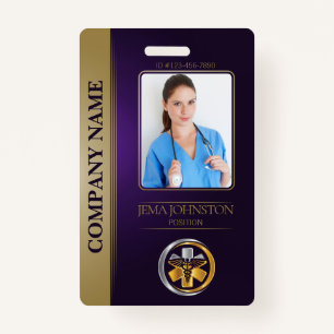QR Code Security ID Lila & Gold Employee Foto Ausweis