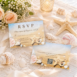 QR-Code Seesterne Schalen Tropische Strandhochzeit RSVP Karte