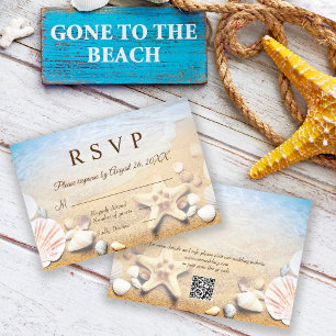 QR-Code Seesterne Schalen Tropische Strandhochzeit RSVP Karte