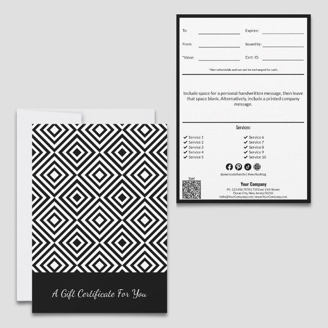 QR Code Service Note Schwarz-weiß Gift Certificate (QR Code Service Note Black White Gift Certificate: Personal Note, Tracking, List, Social Media)
