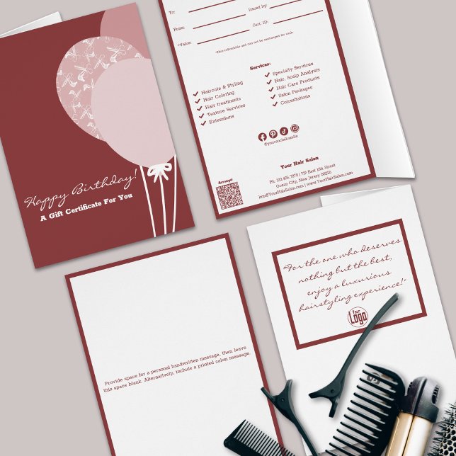 QR Code Services Heureux certificat cadeau d'anniv (QR Code Services Happy Birthday Gift Certificate, Smoky Topaz and White, Small  Business)