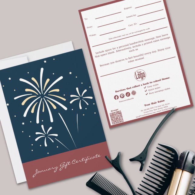 QR Code Services Hinweis Januar Geschenkgutschein (QR Code Services Note January Gift Certificate, Hairstylist Services: New Year New Look)