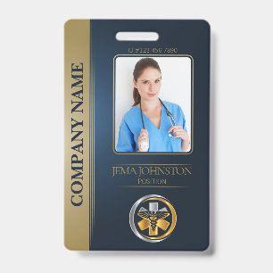 QR-Code-Sicherheits-ID Blau & Gold Mitarbeiterfoto Ausweis