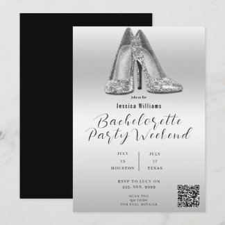QR CODE Silver Glitzer Shoes Bachelorette Einladung