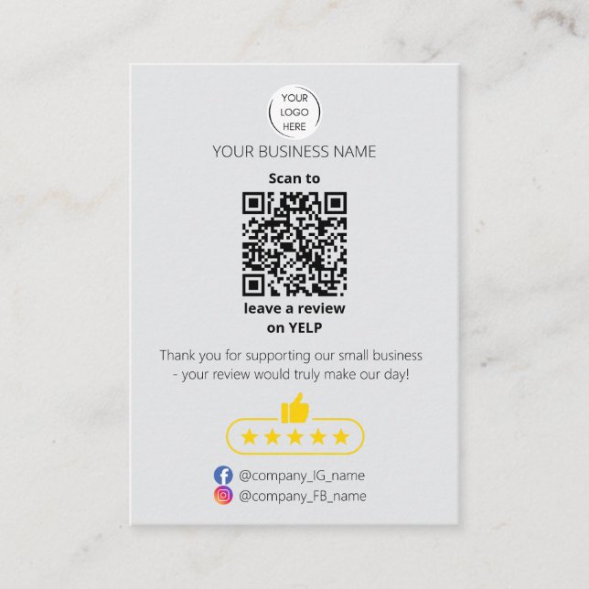 QR code small business review GOOGLE and YELP  Visitenkarte (Vorderseite)