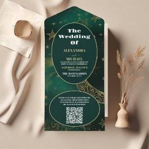 QR-Code Smaragdgrün Gold Himmelhochzeit All In One Einladung