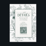QR Code Smaragdgrüne Blumenzwiebeldetails Begleitkarte<br><div class="desc">Die elegante Emerald Green Floral Line Art Wedding Details Enclosure Card! Diese schöne Karte ist ideal, um Ihre Hochzeitsdetails mit einer persönlichen Touch zu versehen. Die moderne Blumenzeilenkunst und die elegante Kalligraphie machen diese Karte zu einem atemberaubenden Weg, um alle wichtigen Informationen für Ihre Gäste über den QR Code Link...</div>