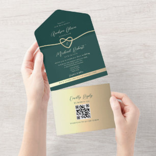 QR-Code Smaragdgrüne Goldene Hochzeit All In One Einladung