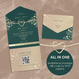 QR Code Smarald Green Gold Wedding All In One Einladung