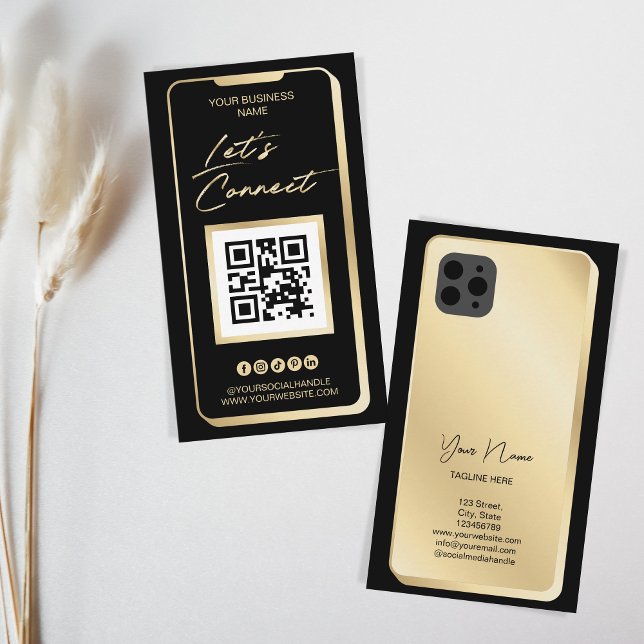 QR Code Social Media Feminine Modernes Gold Busine Visitenkarte (Von Creator hochgeladen)