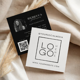 QR Code Social Media - Foto für das Schwarz-Logo Quadratische Visitenkarte