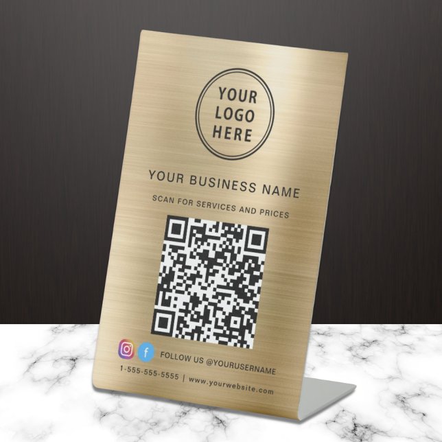 QR Code Social Media Gold Sockelschild (Von Creator hochgeladen)