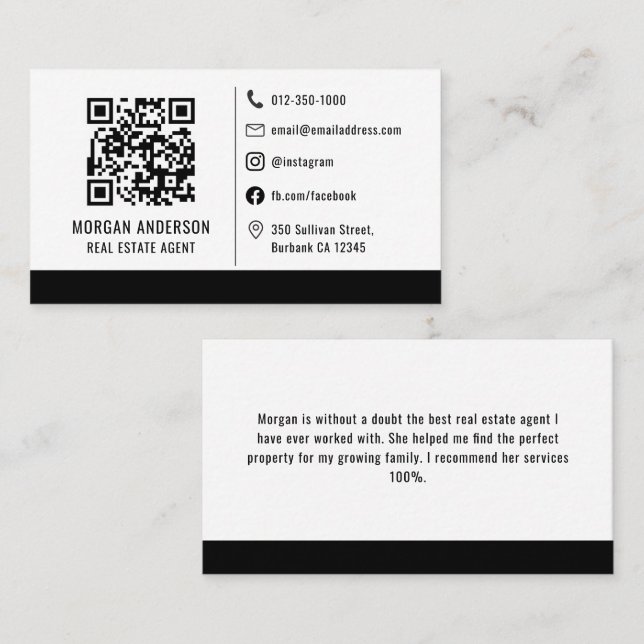 QR Code Social Media Icons Real Anwesen Visitenkarte (Vorne/Hinten)