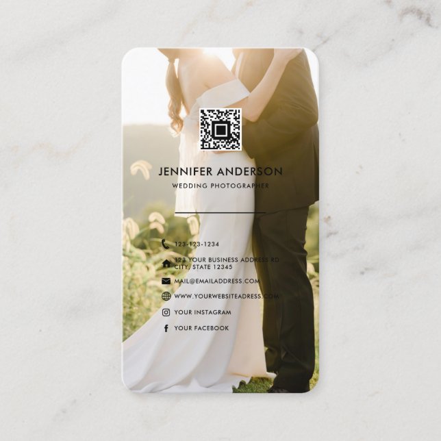 QR Code Social Media Icons Wedding Fotograf Visitenkarte (Vorderseite)