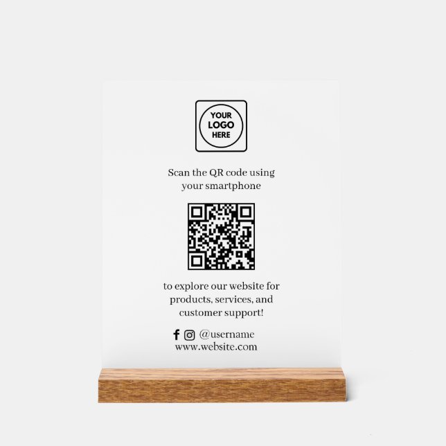 QR Code Social Media | Kundenspezifische Prüfung Acrylschild (Vorderseite)