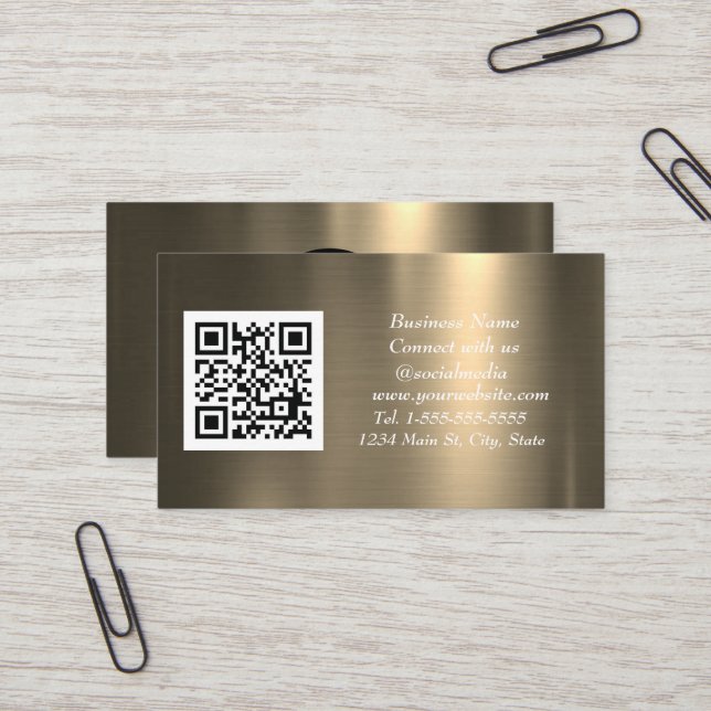 QR Code Social Media Kupfer Gold Metallic Visitenkarte (Vorderseite/Rückseite Beispiel)
