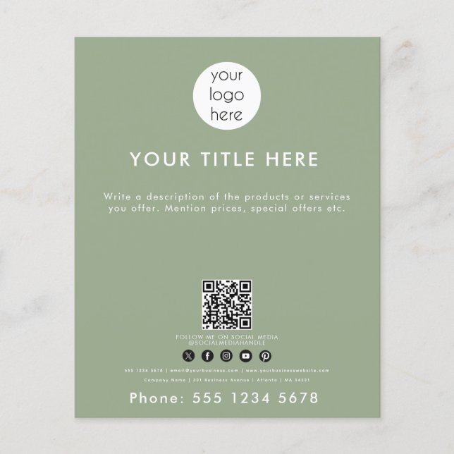 QR-Code Social Media Sage Green Flyer (Vorne)