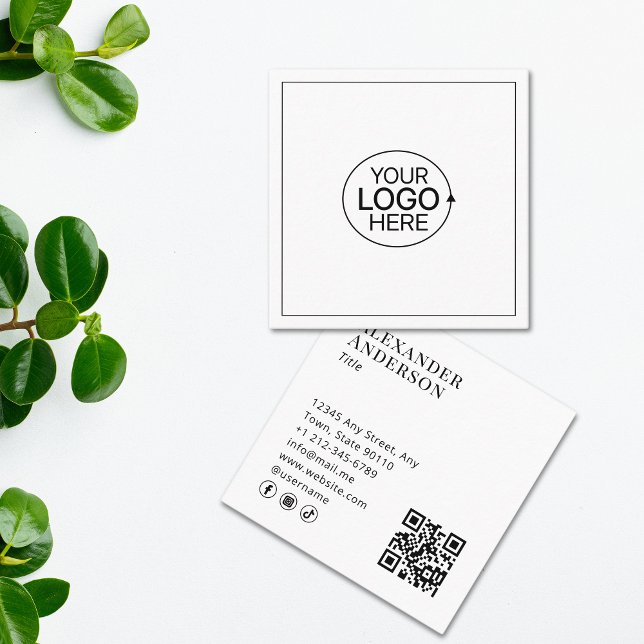 QR-Code Social Media: Schwarzweiß hinzufügen Quadratische Visitenkarte (Black and White Add Your Logo QR Code Social Media Square Business Card)