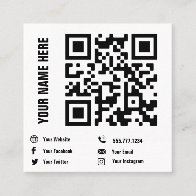 QR-Code Social Media veränderbare Minimalistische  Quadratische Visitenkarte (Vorderseite)