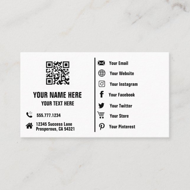 QR Code Social Media Veränderung Minimalistisch  Visitenkarte (Vorderseite)
