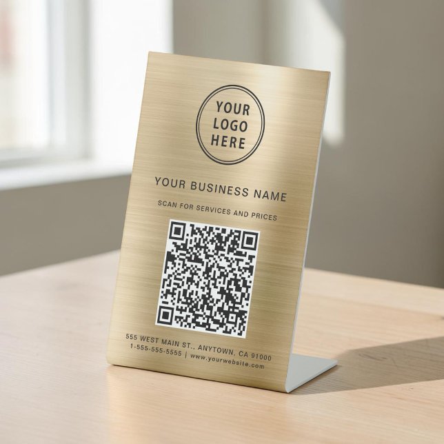 QR-Code Sockelschild (Scan To Connect QR Code Business Logo Gold Pedestal Sign)
